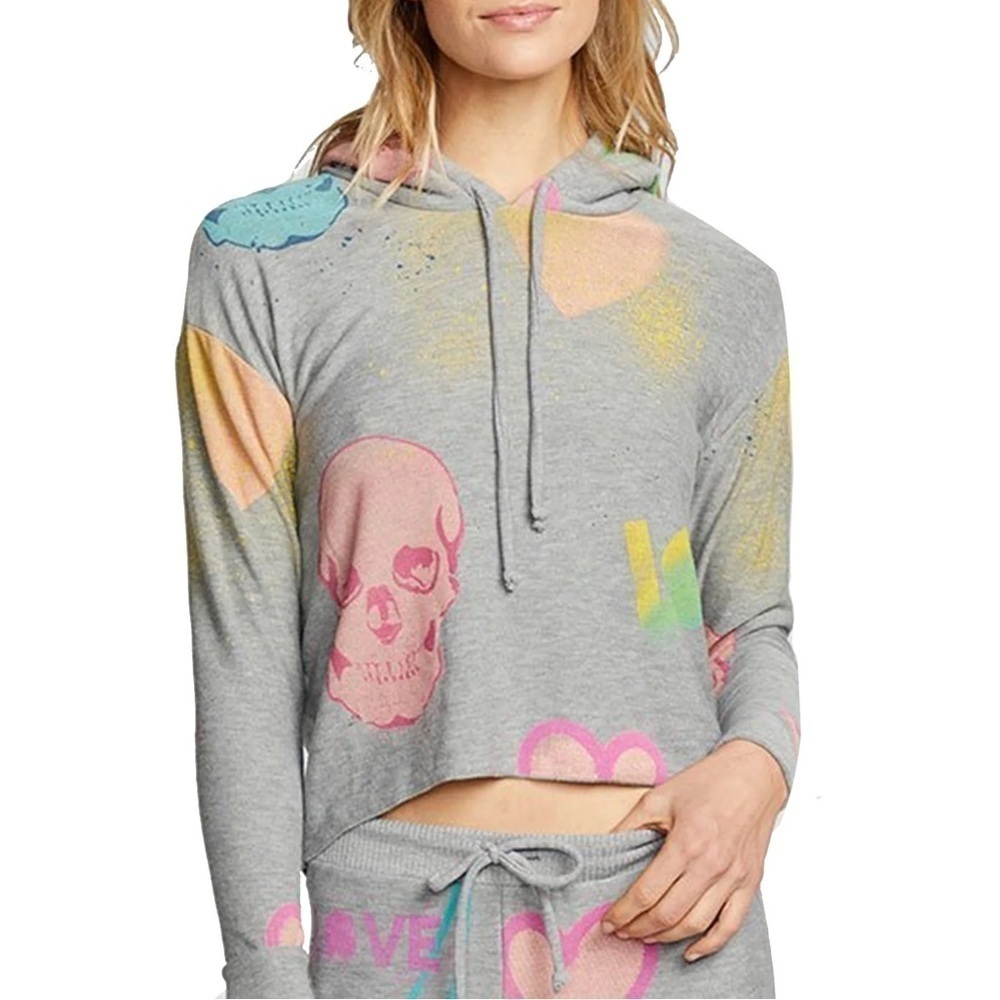New Chaser Brand Love Skull Cozy Knit Cropped Hoodie | Size 1X